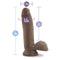 Au Naturel 7-inch Sensa Feel Dildo in Chocolate Brown with measurements and strong suction base