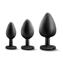 Luxe Bling Plugs Training Kit Black with Rainbow Gems - set of three silicone anal plugs in varying sizes.