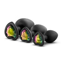 Luxe Bling Plugs Training Kit Black with Rainbow Gems showing stylish black training plugs with colorful gems.
