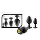 Luxe Bling Plugs Training Kit Black with Rainbow Gems, featuring three stylish black plugs with colorful gem accents.