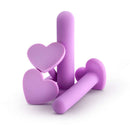Wellness Dilator Kit Purple from Blush Novelties featuring four progressive vaginal dilators in shades of purple with heart-shaped bases.