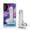 Naturally Yours 6 inches Glitter Cock Sparkling Clear Dildo in packaging with shimmering glitter design.