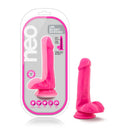 Neo 6-Inch Dual Density Dildo with Balls in Neon Pink by Blush Novelties, featuring Sensa Feel technology for a realistic experience.