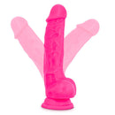 Neo Dual Density Dildo with Balls 7 inches in neon pink, showcasing realistic design and strong suction base.