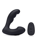 Blue Line Vibrating Prostate Prober with Remote Black beside its remote control, showcasing its sleek design.
