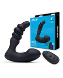 Blue Line Vibrating Prostate Prodder with Remote Black next to its packaging and remote control.