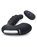 Blue Line Vibrating Prostate Prodder with Remote Black displayed with its remote control for enhanced pleasure.