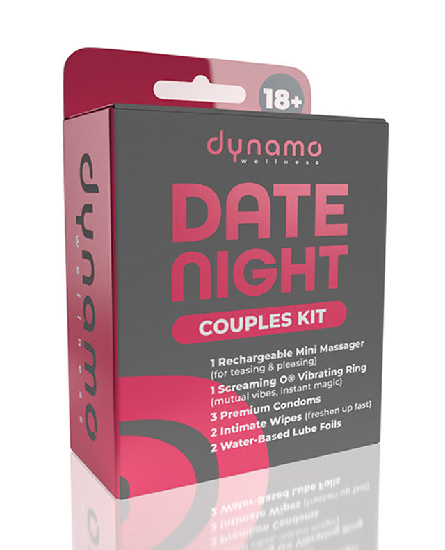 Dynamo Wellness Date Night Intimacy Kit packaging featuring a couples kit with various intimacy items.