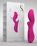 The Black Swan Dual Stimulation Vibrator Pink displayed with packaging, showcasing its elegant design.