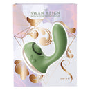 Swan Reign Rechargeable Silicone Dual Stimulating Vibrator Green in elegant packaging with silicone protection cap.