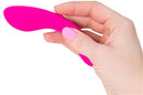 The Mini Swan Wand 4.75 inches Pink held in a hand, showcasing its compact and luxurious design.