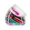 Fishbowl display with 24 colorful mini bullet vibrators, including pink, red, and green, compact and portable for pleasure.