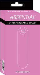 Power Bullet Essential 3.5 Inch Rechargeable Pink packaging with 9 functions and sleek design.