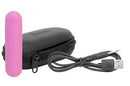 Power Bullet Essential 3.5 Inch Rechargeable Pink with charging cable and travel case.
