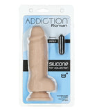 Addiction Roman 8 Inch Silicone Dildo Beige packaging with bonus toy, showcasing realistic design and details.
