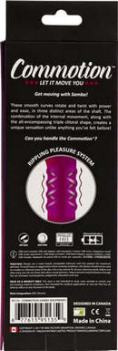Commotion Samba Raspberry Pink Rabbit Vibrator packaging showcasing its unique design and features.
