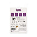 Back packaging of Frisky Finger Vibrator Purple showing functions and charging information.