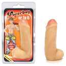 Coverboy Mr Fix it Dildo with Balls 7 inch Vanilla in packaging, realistic design with detailed texture and lifelike appearance.