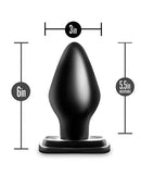 Anal Adventures XXL Butt Plug dimensions: 6 inches total length, 5.5 inches insertable, 3 inches wide, sleek black design.