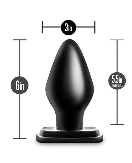 Anal Adventures XXL Butt Plug dimensions: 6 inches total length, 5.5 inches insertable, 3 inches wide, sleek black design.