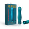 Oh My Gem Fierce Blue Topaz Rechargeable Silicone Vibrator with packaging showcasing features.