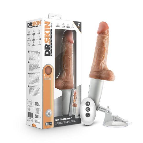 DR SKIN SILICONE DR HAMMER 7IN THRUSTING DILDO W/ HANDLE BEIGE-0