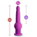 Impressions New York Gyro-Quake Purple Dildo with dimensions of 9.75 inches total length, 5.25 inches insertable, and 1.5 inches diameter.