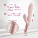 Blush Fraya Pink Rabbit Style Vibrator with thrusting and vibrating shaft, 3 speeds, 7 vibrating patterns, and clitoral stimulator.