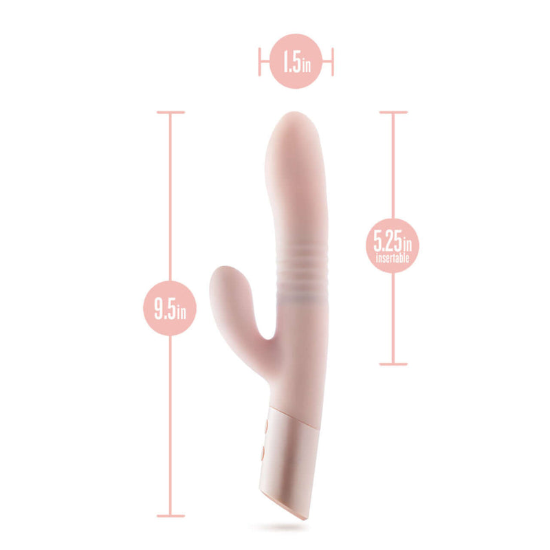 Blush Fraya Pink Rabbit Style Vibrator dimensions: 9.5 inches total length, 5.25 inches insertable length, 1.5 inches diameter