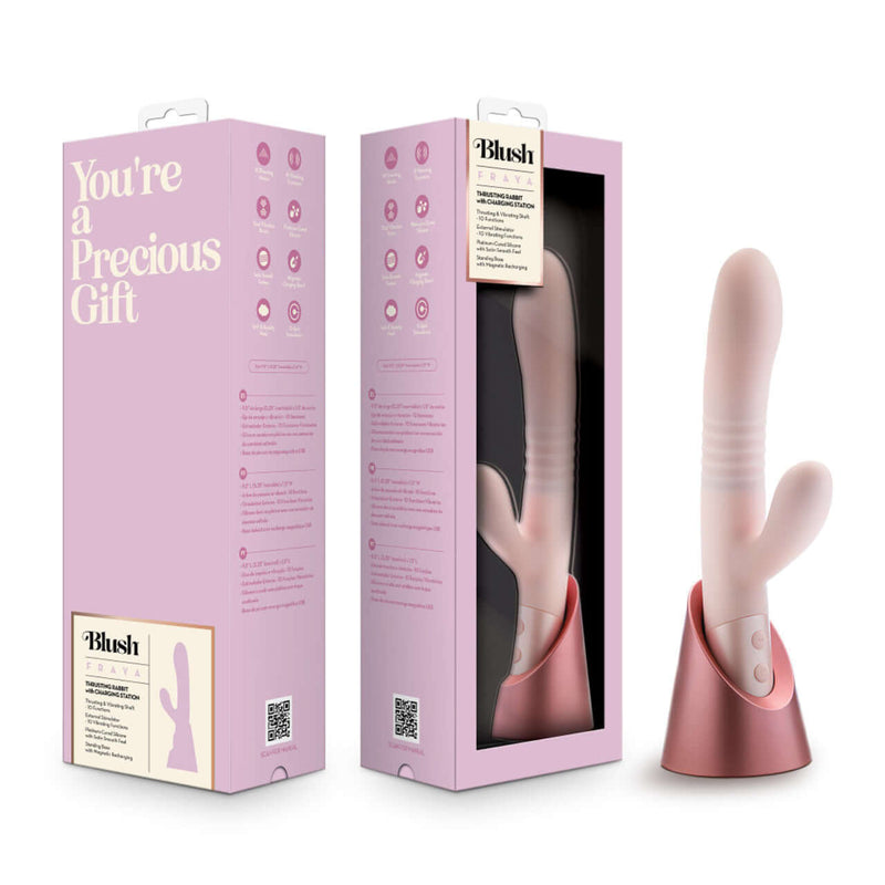Blush Fraya Pink Rabbit Style Vibrator with rounded head in elegant packaging