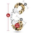 Temptasia Furry Leopard Adjustable Wrist Cuffs with measurements for playful bondage.