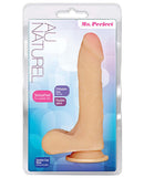 Au Naturel Mr Perfect Dildo 8.5 inches in packaging showcasing its realistic feel and flexible spine.