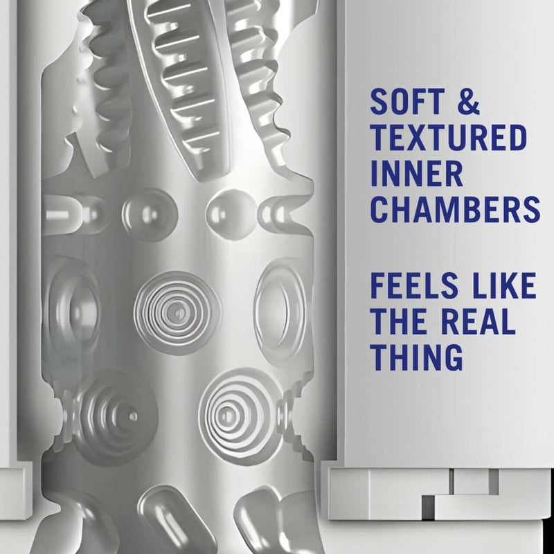 Soft and textured inner chambers of M For Men Robo-Bator male masturbator, feels like the real thing for enhanced pleasure.