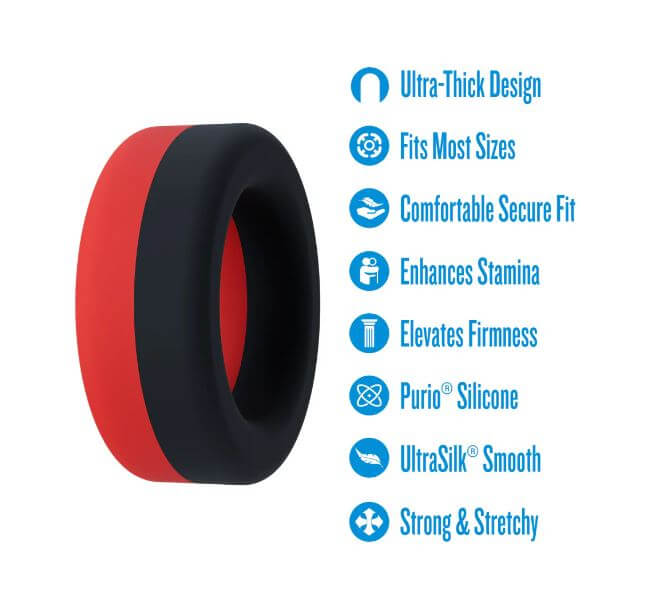 Performance Plus Takeoff Silicone Cock Ring Red Black with ultra-thick design and comfortable secure fit.
