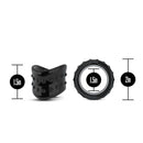 Stay Hard Beef Ball Stretcher Snug X Long Black, 1.5in and 2in size details, black elastomer construction.