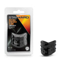 Stay Hard Beef Ball Stretcher Snug X Long Black packaging and product overview with a flexible design.