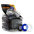 Stay Hard Donut Cock Rings 50 Piece Display with assorted colors in a retail package.