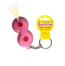 Super Fun Key Chain Boobie Flashlight in pink with keychain, playful design and light feature.