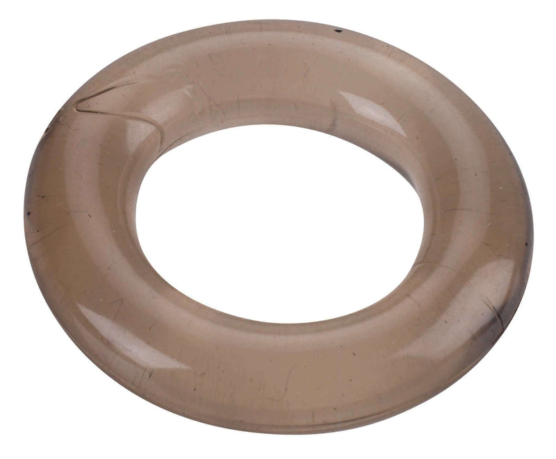 Black elastomer cock ring, donut-shaped, stretchy and latex-free for a comfortable, supportive fit.