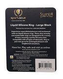 Spartacus Liquid Silicone Cock Ring Large Black packaging with features and benefits for enhanced pleasure.