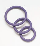 Spartacus Nitrile Cock Ring Set Purple features three flexible rings in various sizes.