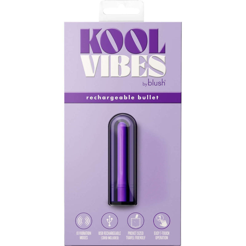 Kool Vibes Rechargeable Mini Bullet Vibrator - Grape in Packaging with 10 Vibration Modes