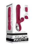 Bursting with Pleasure Inflatable Dual Rabbit Vibrator Red in packaging showcasing its features and design.