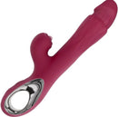 Bursting with Pleasure Inflatable Dual Rabbit Vibrator Red featuring a sleek design and metallic accents.