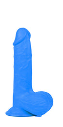 Get Lucky Real Skin Mr Navy 7.5 Inch Dual Layer Dildo showcased in bold navy blue, featuring lifelike dual-layer design.