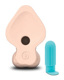 b-Vibe Slipskin 9 Inch Curvy Realistic Dildo Cream with a blue accessory