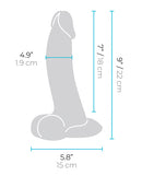 b-Vibe Slipskin 9 Inch Curvy Realistic Dildo Cream dimensions illustration showing length and girth.