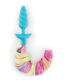 b-Vibe Unicorn Tail Vibrating Butt Plug Special Edition with multicolor tail and twisted plug design.
