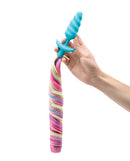 b-Vibe Unicorn Tail Vibrating Butt Plug Special Edition with colorful flowing tail and unique twisted texture.