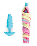b-Vibe Unicorn Tail Vibrating Butt Plug Special Edition with multicolor tail and textured plug.